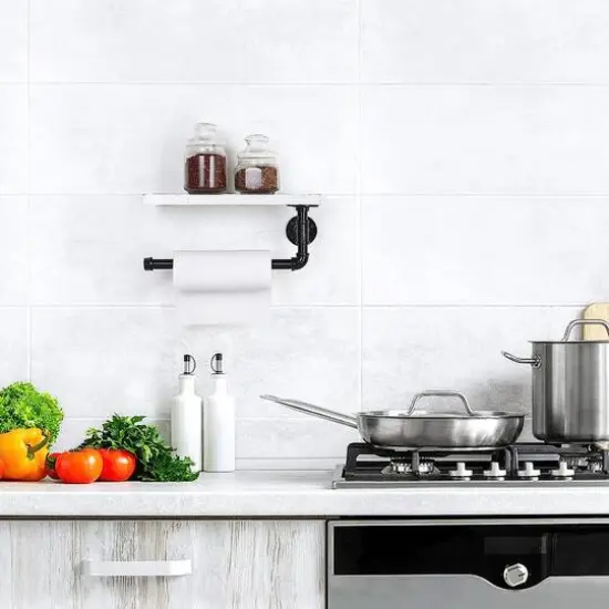 Wall-Mount Whitewashed Wood & Iron Toilet Paper Holder {6}