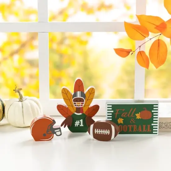 Glitzhome&reg; 5.75"H Thanksgiving Wooden Turkey Table Decor Set {4}