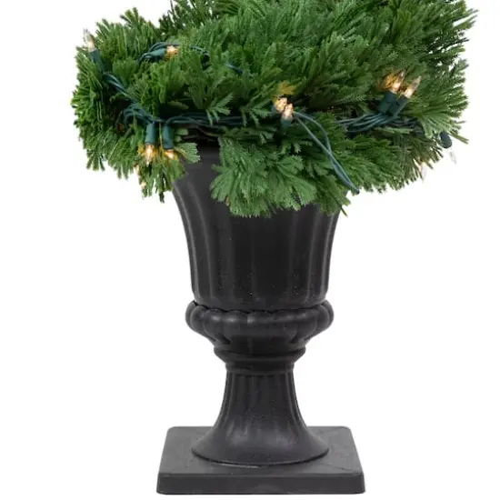 4.5ft. Pre-Lit Artificial Cedar Spiral Topiary Tree in Urn Style Pot, Clear Lights {5}