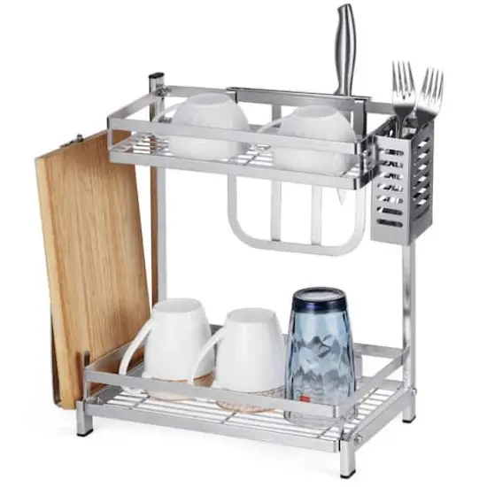 NEX&trade; 15" Silver 2-Tier Standing Storage Rack {1}