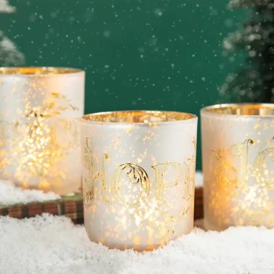 Glitzhome&reg; 4" Joy, Peace, & Hope Candle Holder Set {6}