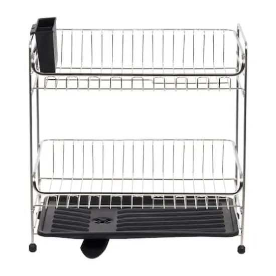 IRIS&reg; 15.75" Stainless Steel 2-Tier Dish Rack Black {4}