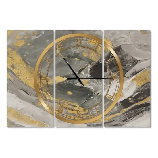 Designart Marble Gold & Black II Modern 3 Panel Wall Clock {1}