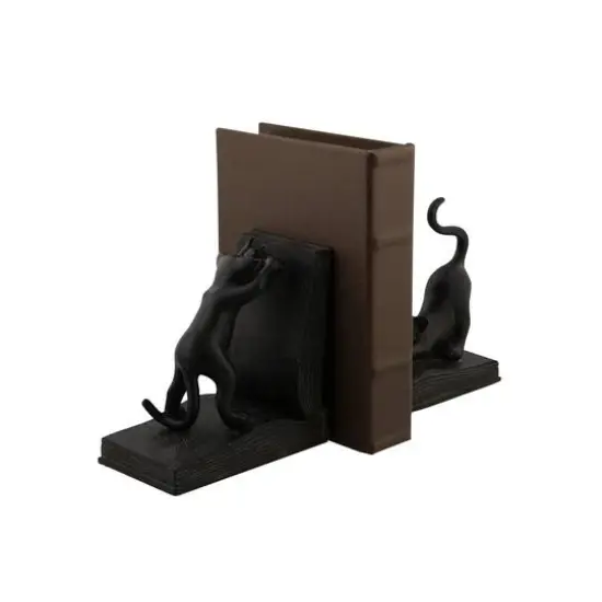 Black Polystone Eclectic Cat Bookends Set {8}