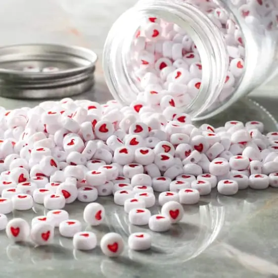 White & Red Heart Acrylic Circle Craft Beads, 7mm by Bead Landing&trade; {3}