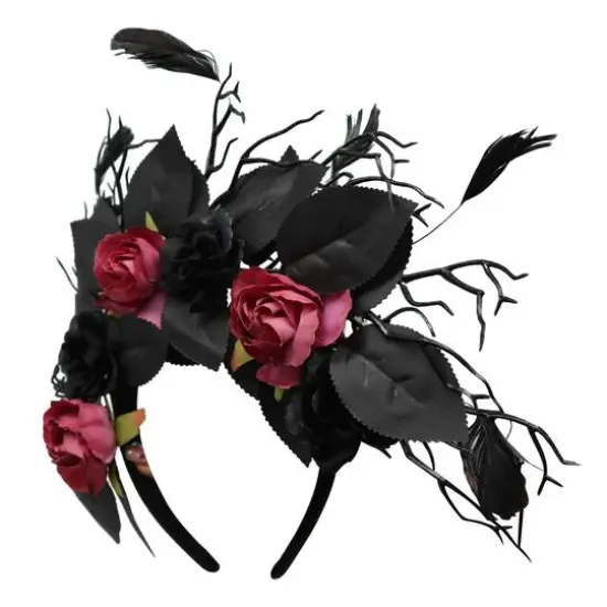 Black & Dark Red Rose & Feather Headband by Celebrate It&trade; {3}