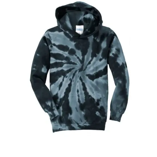 Port & Company&reg; Youth Tie-Dye Pullover Hooded Sweatshirt Black {1}