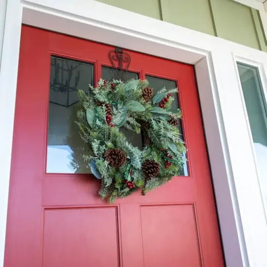 Village Lighting 24" Pre-Lit Winter Frost Christmas Wreath, Clear LED Lights {9}