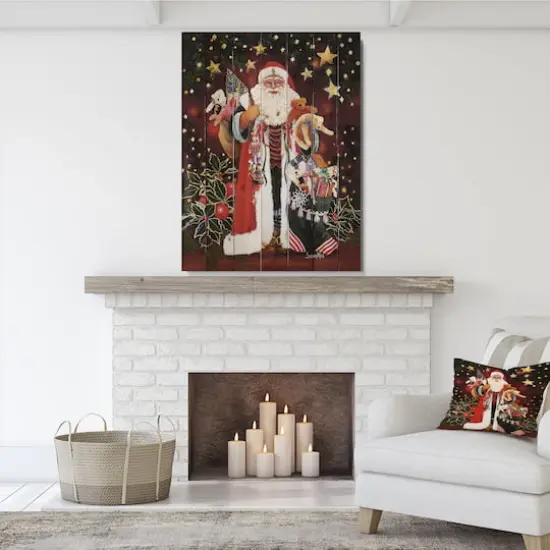 Designart Happy Santa Claus Christmas Print on Natural Pine Wood {6}