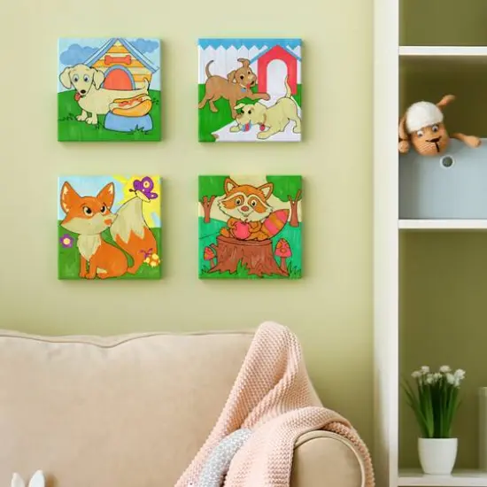 Arteza&reg; Kids Canvas Paint Kit, 4 8x8 Canvas with Brushes & Paints Animals {7}