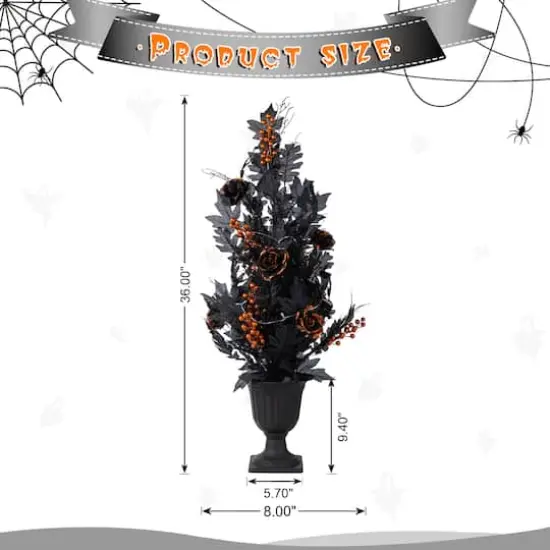 Glitzhome&reg; 36"H Halloween Lighted Black Rose with Orange Glitter Urn Porch Tree with Timer {9}