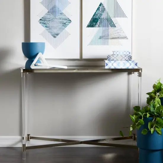 Silver Metal Contemporary Console Table, 44" x 19" x 33" {8}