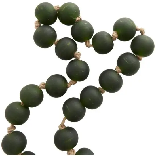 45" Handmade Round Frosted Glass Bead Garland with Tassels & Knotted Jute Dark Green {4}