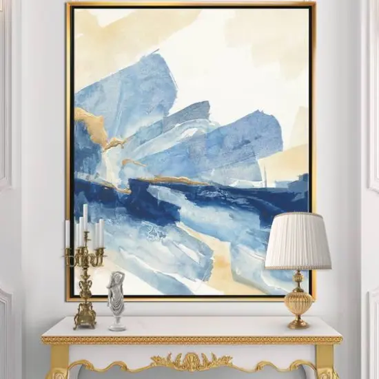 Designart - Metallic Gold Indigo I - Modern Glam Canvas in Gold Frame {3}