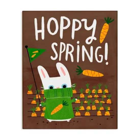 Stupell Industries Happy Spring Bunny & Carrots Canvas Wall Art {1}