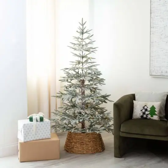 6ft. Pre-Lit Flocked Woodland Fir Artificial Christmas Tree, Warm White LED Lights {9}