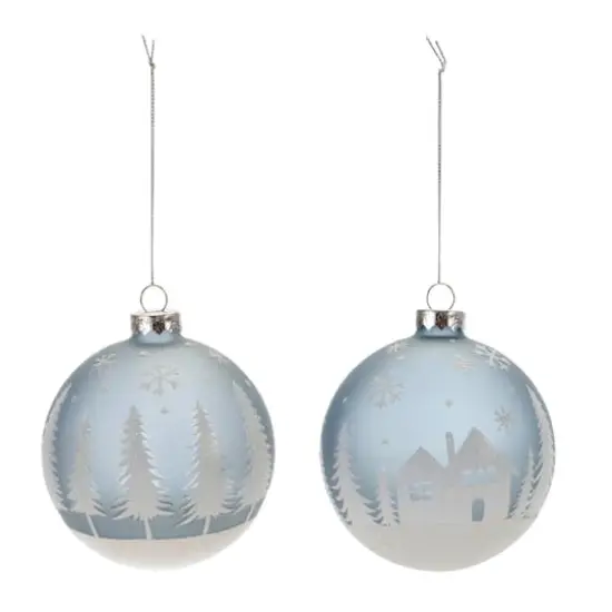 4" Frosted Forest & Village Glass Ball Ornament Set {3}
