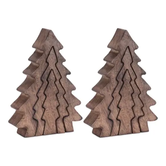 8.5" Wood Pine Tree Nesting Display Set {1}