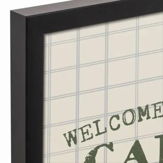 Welcome To Our Cabin Gray and Cream Check Canvas Wall Art in Black Frame {4}