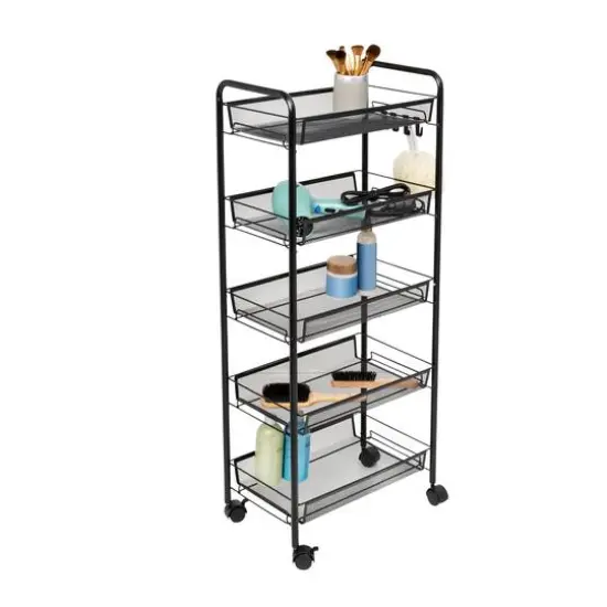 Honey Can Do Black 5-Tier Rolling Storage Cart {4}