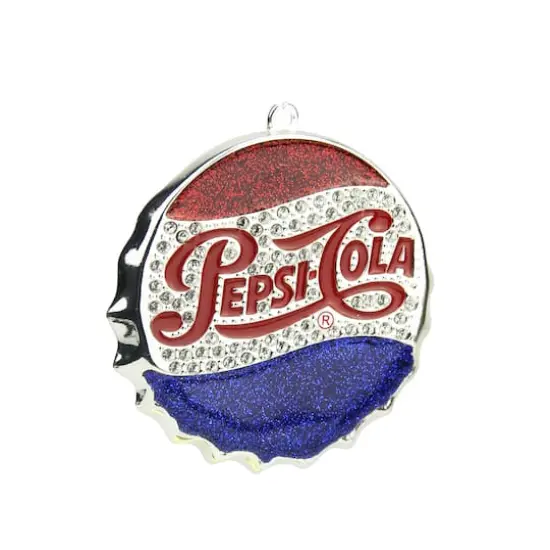 3" Sequined & Glitter Blue & Red "PEPSI COLA" Bottle Cap Logo Christmas Ornament {1}