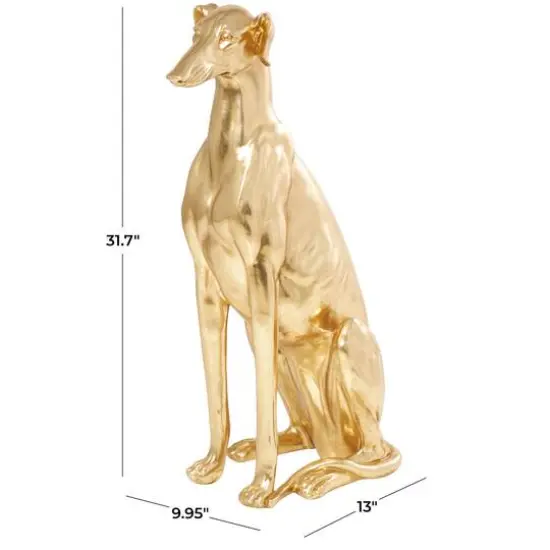 32" Gold Dog Sitting Greyhound Sculpture {4}