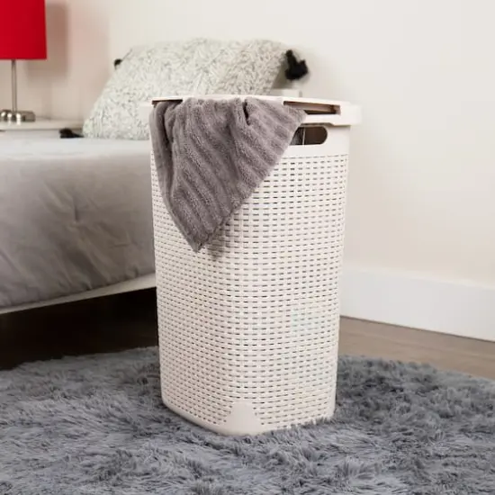 Mind Reader 60L Ventilated Slim Laundry Hamper with Cut Out Handles & Attached Hinged Lid, 2ct. Ivory {3}
