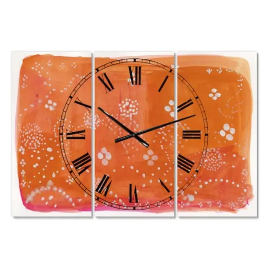 Designart Indian Orange Composition Mid-Century 3 Panel Large Wall Clock {1}