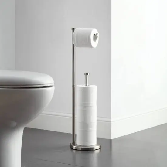 SunnyPoint 26" Brush Nickel Free Standing Bathroom Toilet Paper Holder Stand with Reserve {5}