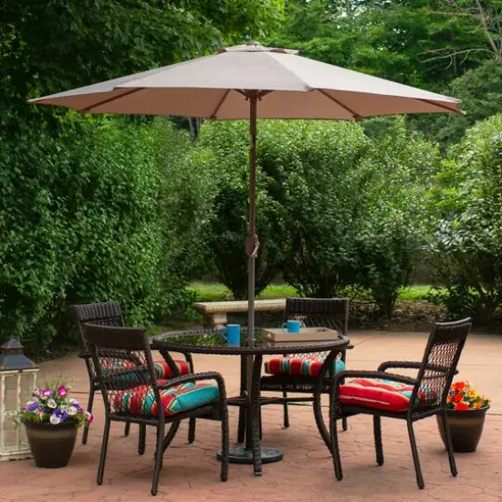 9ft. Outdoor Patio Market Umbrella with Hand Crank & Tilt Taupe/Brown {3}