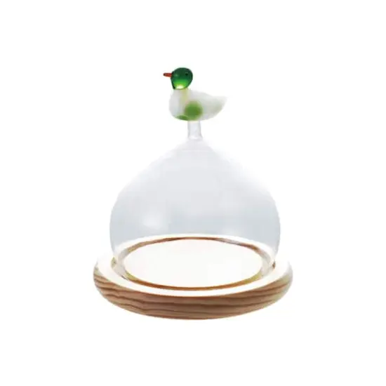 Hello Honey Glass Cloche with Wood Base and Duck Topper, Multicolor and Natural {1}