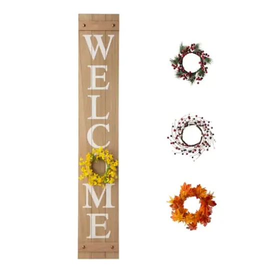 Glitzhome® 5ft. Brown Welcome Wood Porch Sign with 4 Changeable Wreaths {1}