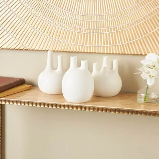 CosmoLiving by Cosmopolitan White Ceramic Round Bud Vase Set with Multiple Openings {3}