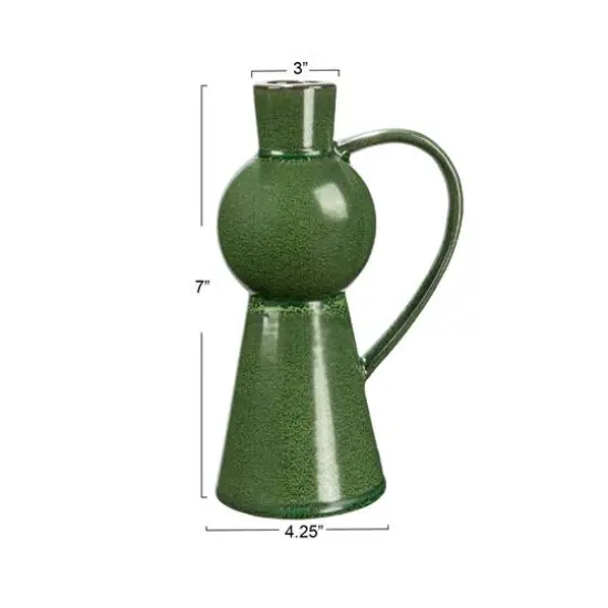 Hello Honey&reg; 7" Green Stoneware Taper Candle Holder with Handle {4}