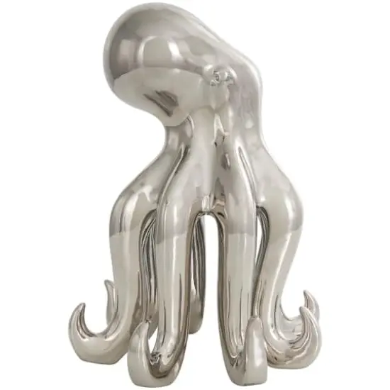 12" Silver Ceramic Octopus Sculpture {3}