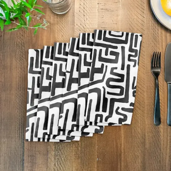 Black Maze Lines 10" x 10" Cotton Twill Napkin {4}