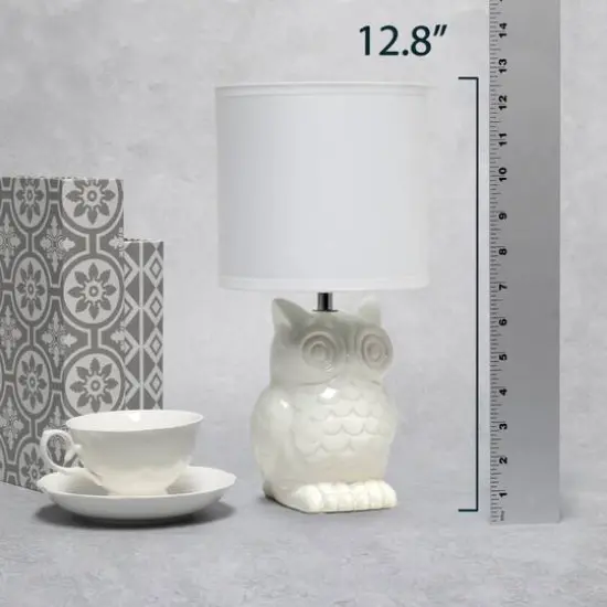Simple Designs 13" Ceramic Owl Table Lamp Off White {5}