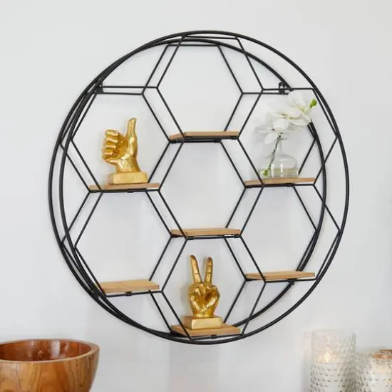 Black Metal Round 7 Shelves Wall Shelf 28" x 5" x 28" {7}