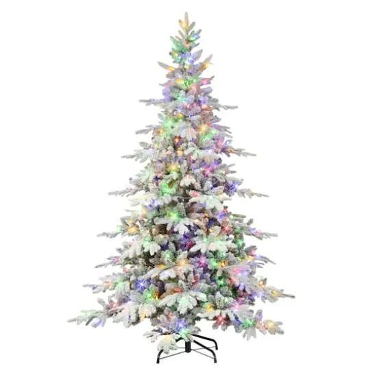 7ft. Pre-Lit Flocked Utah Fir Slim Artificial Christmas Tree, Color Select LED Lights {5}