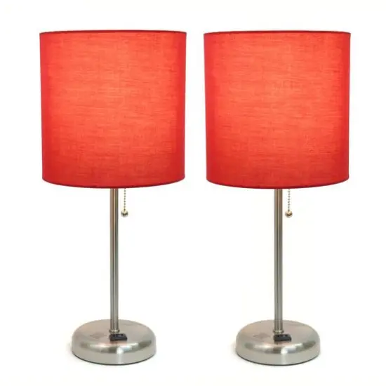LimeLights 19.5" Brushed Steel Base Lamps with Charging Outlets, 2ct. Red {3}