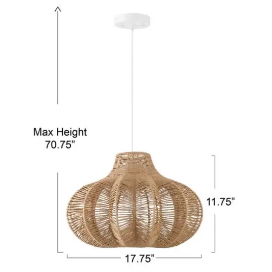 Hello Honey&reg; 17.75" Natural Boho Handwoven Paper Rope & Metal Ceiling Pendant Lamp {4}