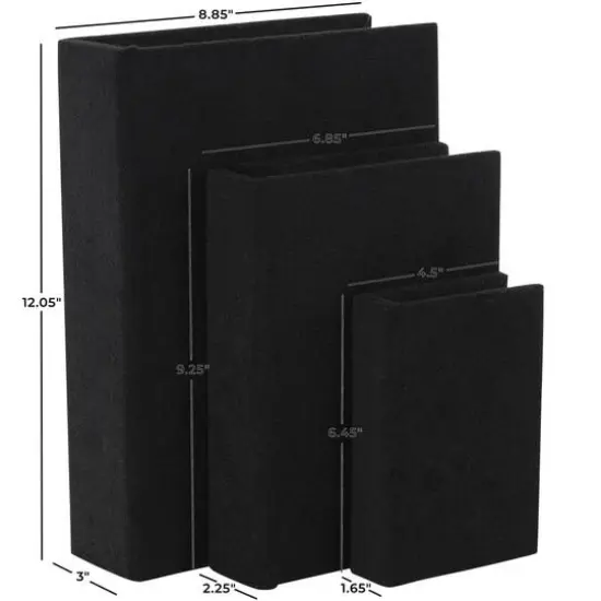 Black Velvet Textured Decorative Book Box with Gold Page Detailing, 3ct. {8}