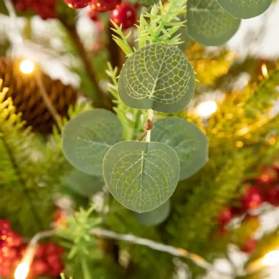3ft. Pre-Lit Pine Needle & Eucalyptus Leaf Artificial Urn Christmas Porch Tree, Warm White LED Lights {8}