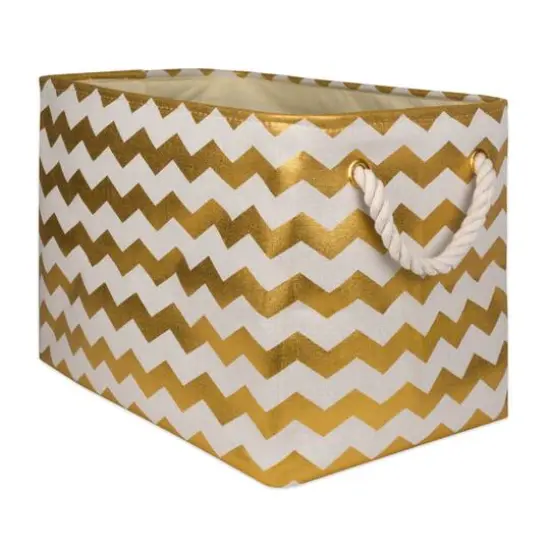Medium Chevron Polyester Rectangle Bin Gold {1}