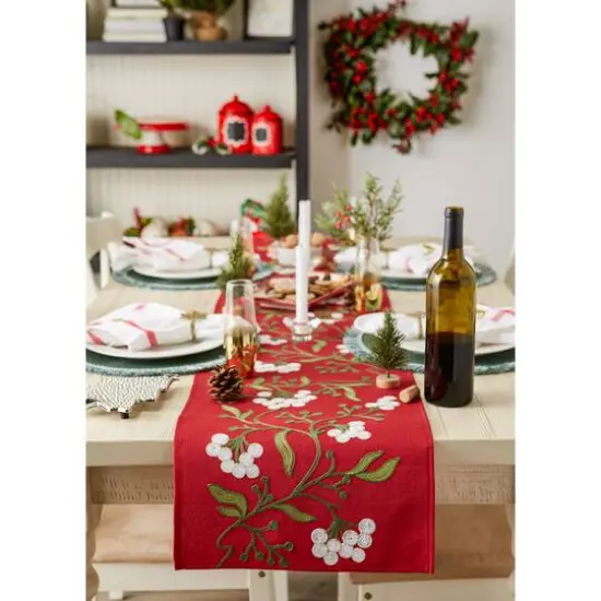 DII&reg; 108" Mistletoe Embroidered Table Runner {5}