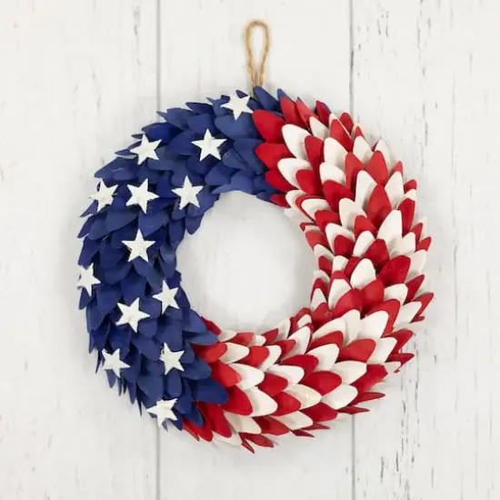 15" Petals & Stars Wooden Americana Wreath {5}