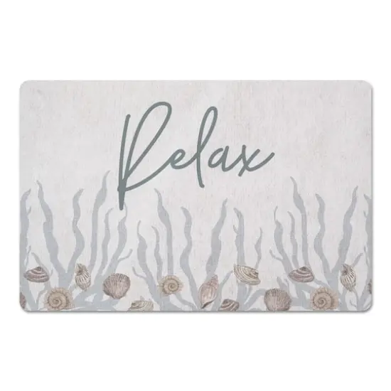 Relax Shell & Coral Border Floor Mat Blush Shell and Blue Coral Border on White {1}