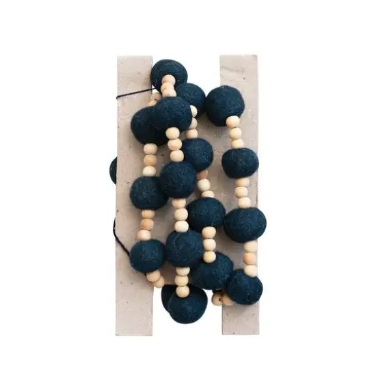 Hello Honey&reg; 6ft. Blue Wool Felt Balls & Natural Wood Beads Garland {5}