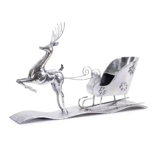 2ft. Hammered Metal Reindeer with Sleigh {1}
