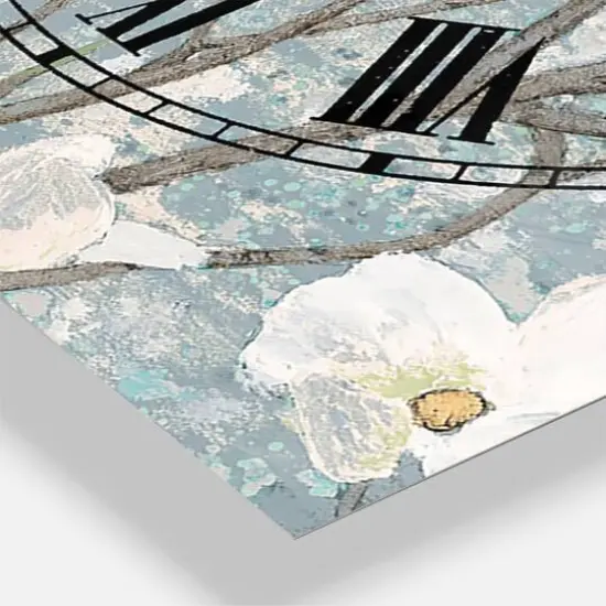 Designart Blue On Grey Blossoms Traditional 3 Panel Wall Clock {4}